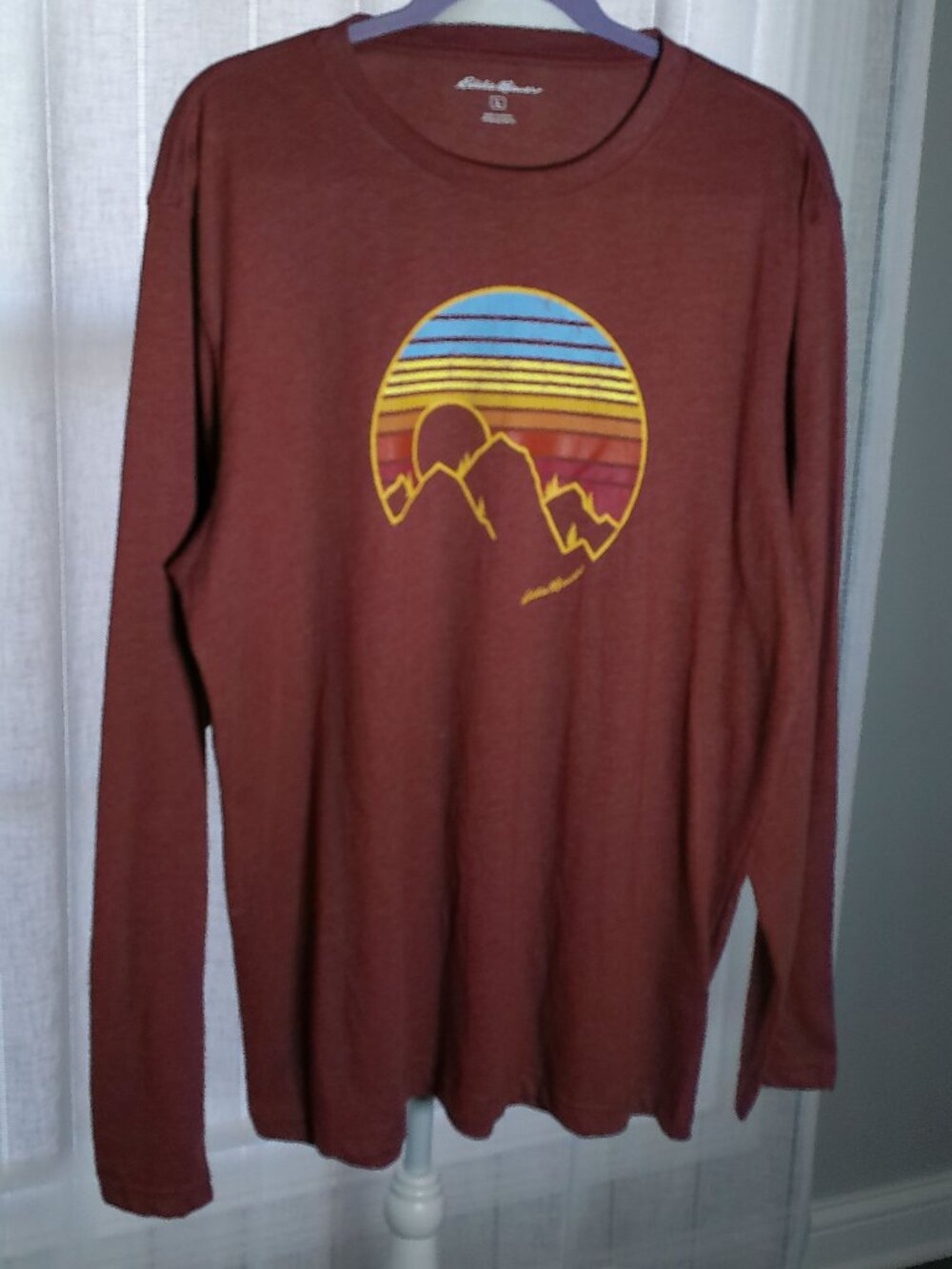 EDDIE BAUER NWOT Men's Tee Long Sleeve Rust Color w/Mountain Logo NWOT L